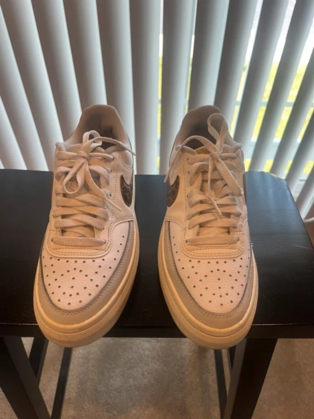 White Nike Air Force 1 cheetah print with platform